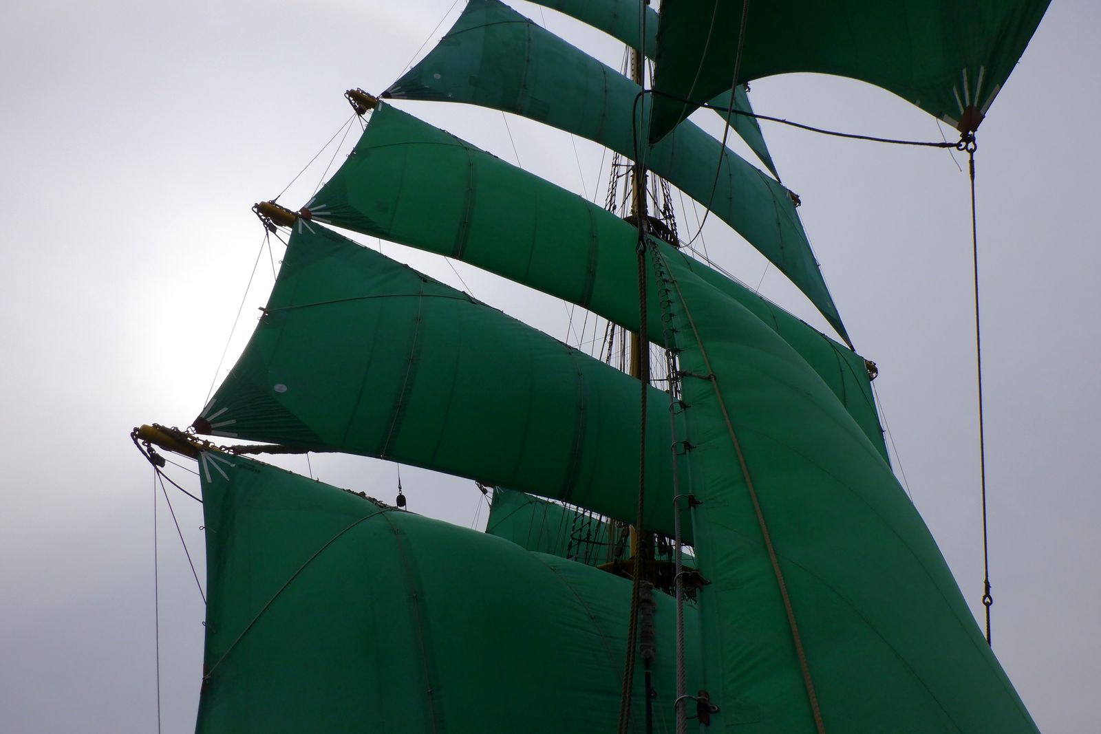 Backlit: Green sails against the sun, March 2022