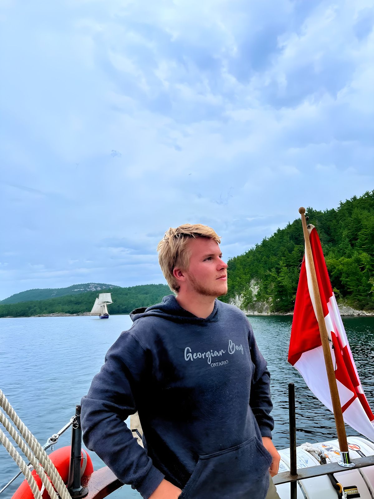 Flying the flag: Aboard Playfair, Pathfinder astern