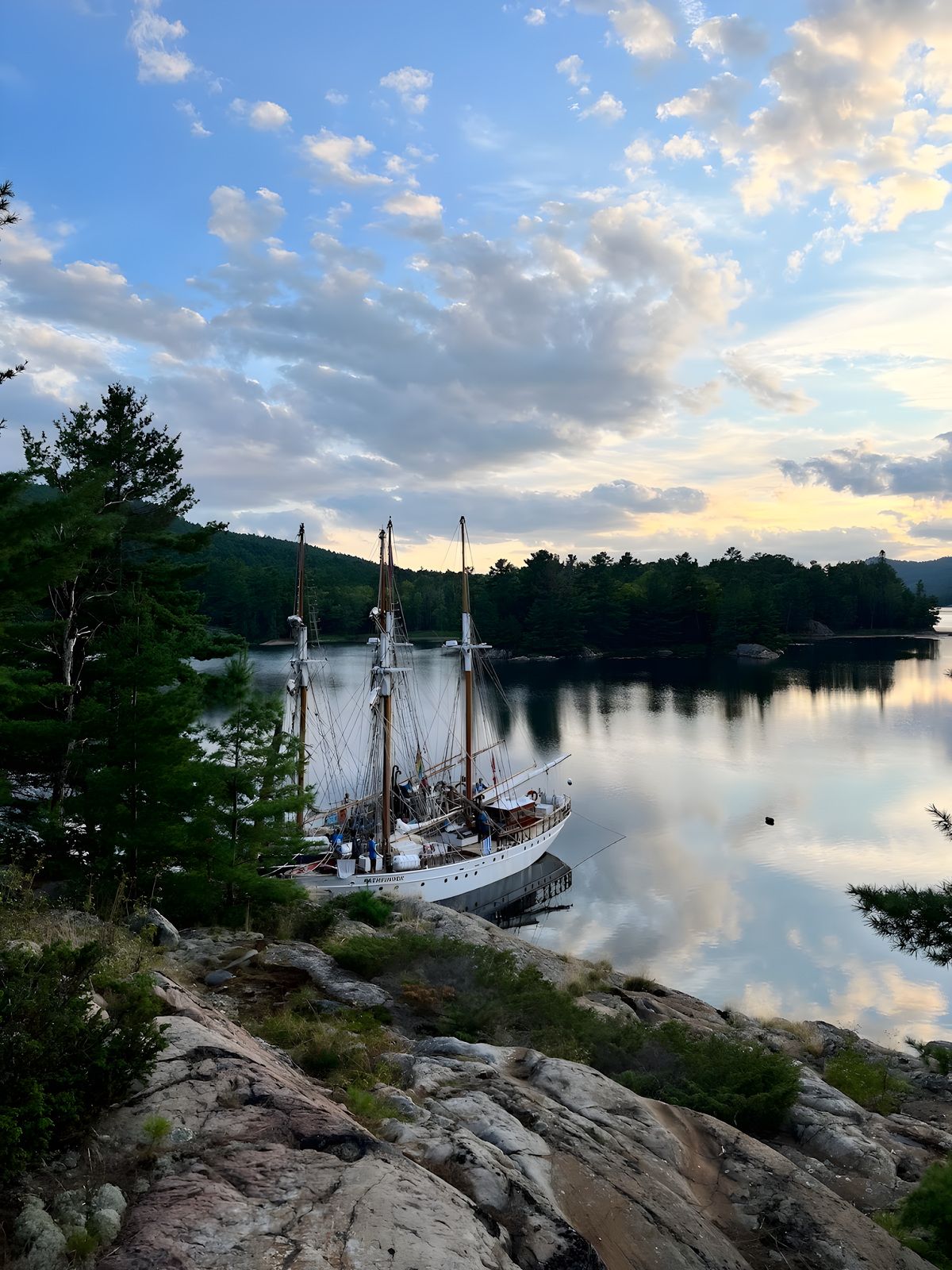 Last light: Pathfinder at anchor, Georgian Bay